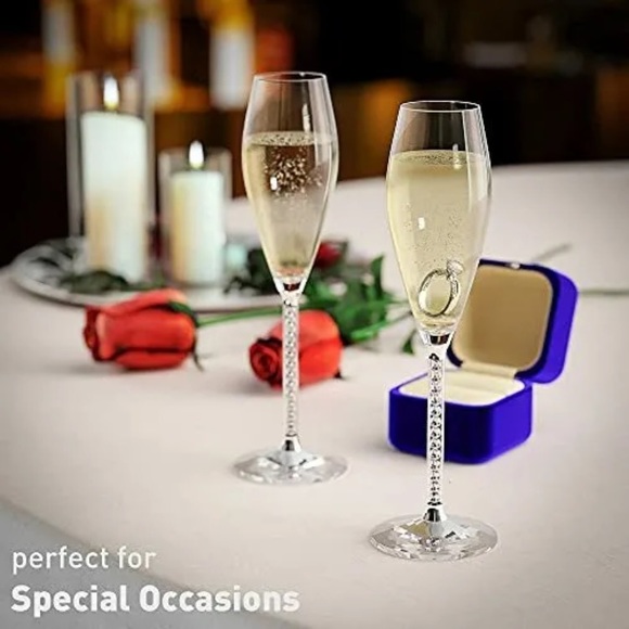 Saikirra Wedding Tulip Champagne Flutes / Glasses with K9 crystal Diamonds - Picture 5 of 6